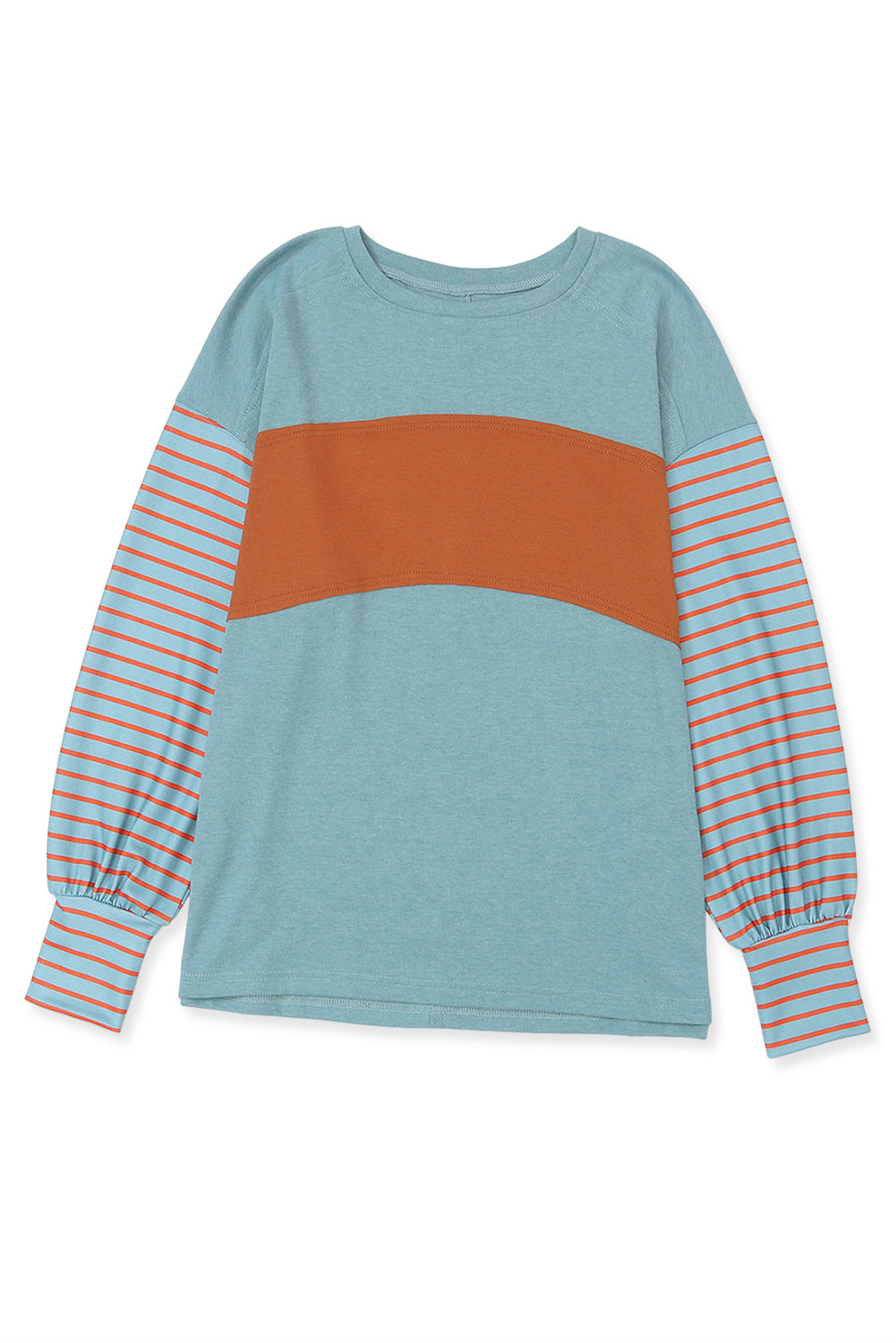 Green Colorblock Striped Bishop Sleeve Top - Ballimart