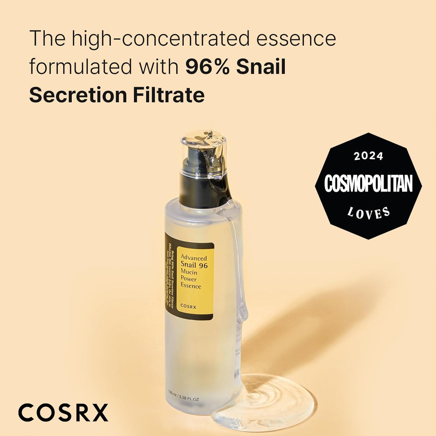 COSRX Snail Mucin 96% Power Repairing Essence – Hydrating Face Serum with Snail Secretion Filtrate, Korean Skincare for Dull Skin & Fine Lines, 3.38 fl.oz (100ml) - Ballimart