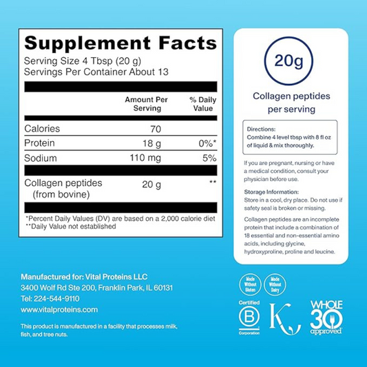 VitaI Proteins | Collagen Peptides | 20g Collagen Peptides Per Serving (24 Ounce (1.5 LBS), Unflavored