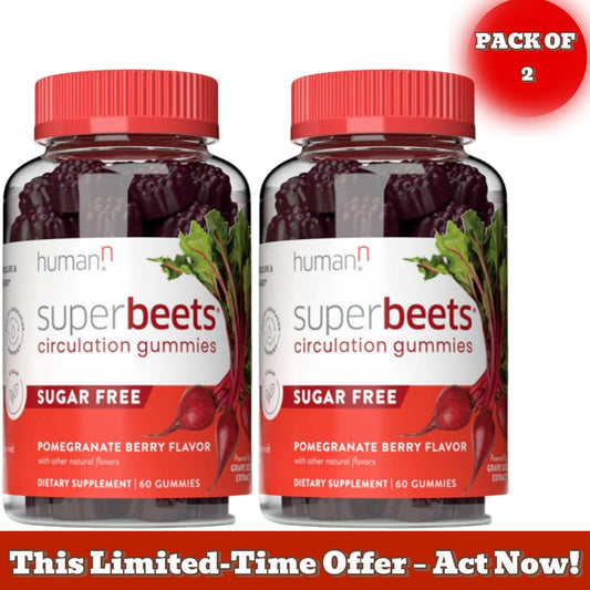 humanN SuperBeets Circulation Gummies - 60 Count (Pack of 2) | Heart-Healthy Energy with Grape Seed Extract & Beet Root Powder - Ballimart