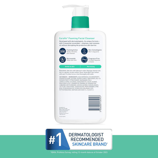 CeraVe Foaming Facial Cleanser - 19 oz | Hyaluronic Acid, Ceramides & Niacinamide for Oil Control - Ballimart