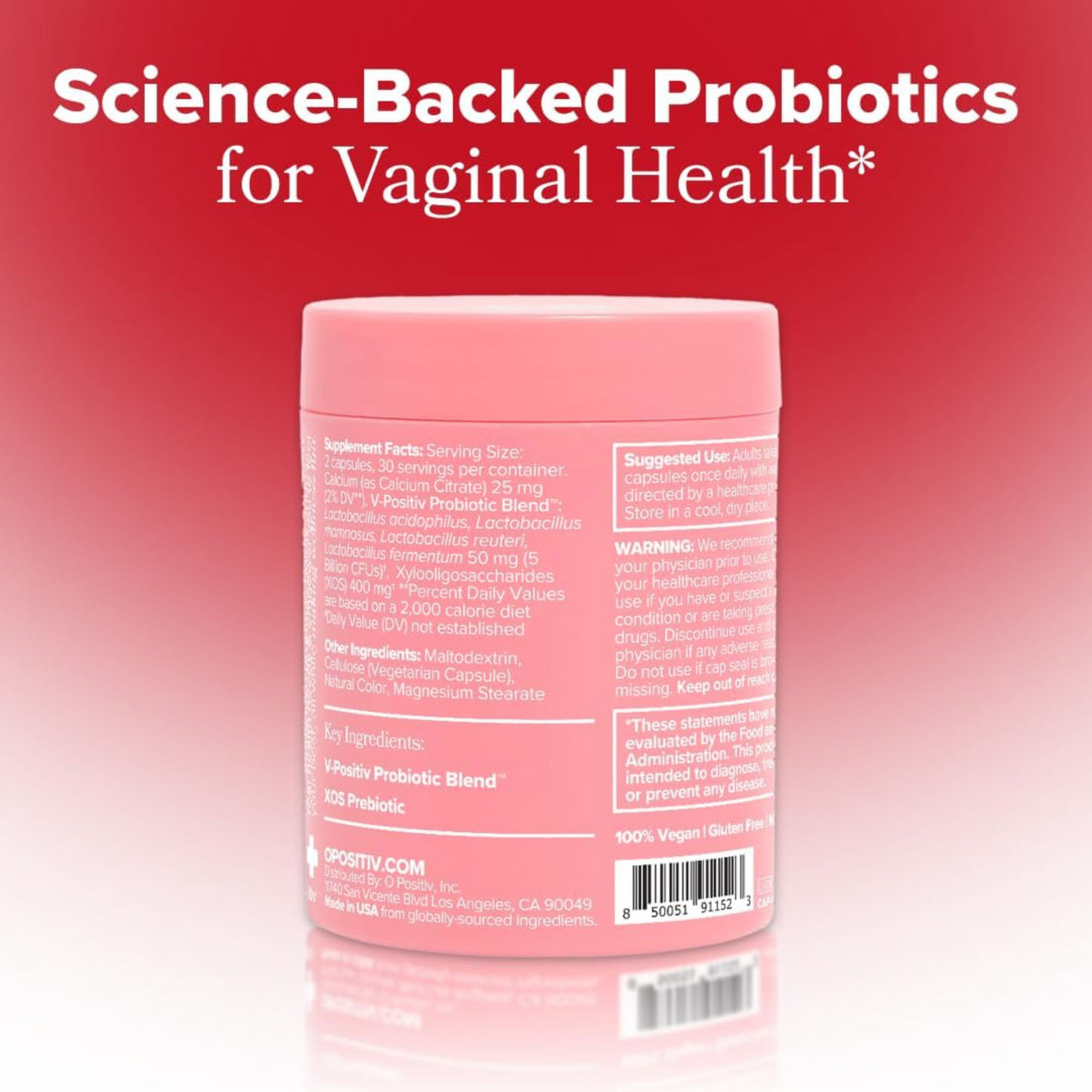 O Positiv URO Vaginal Probiotics for Women – pH Balance, Odor & Flora Support with Prebiotics & Lactobacillus – 60 Capsules