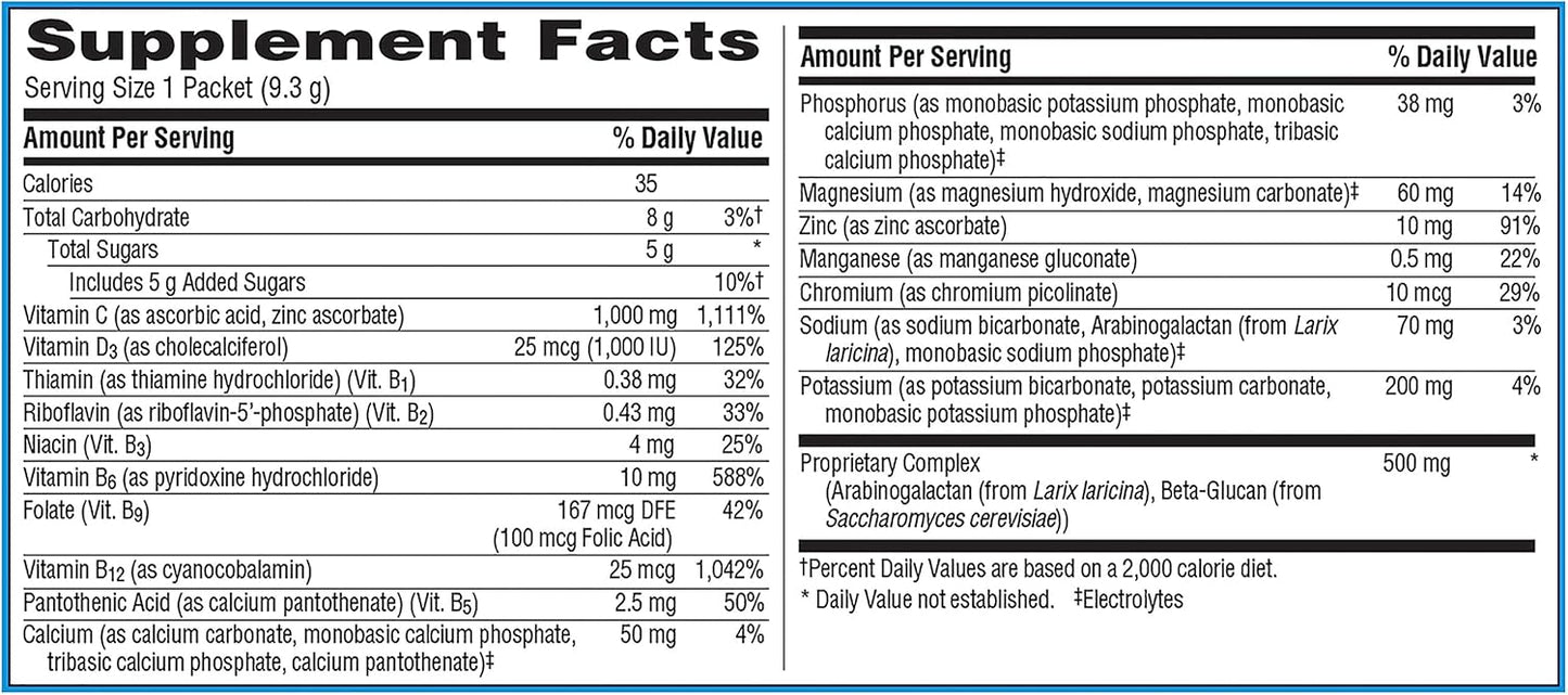 Emergen-C Immune+ Triple Action Powder – 1000mg Vitamin C, BetaVia®, B Vitamins & Antioxidants – Super Orange Flavor – 50 Packets
