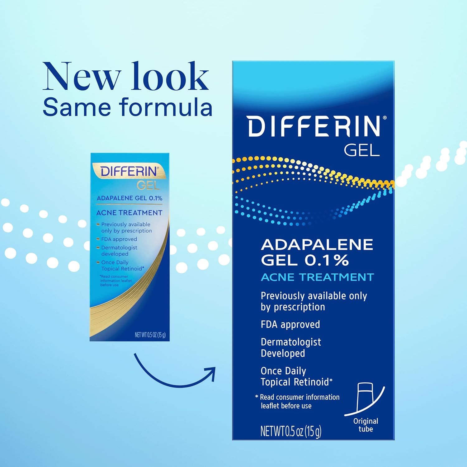 Differin Acne Treatment Gel - 30 Day Supply | 0.1% Adapalene Retinoid for Acne-Prone, Sensitive Skin | Clears & Prevents Breakouts | 15g Tube