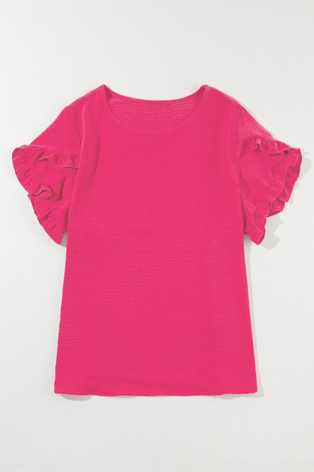 Bright Pink Ruffled Short Sleeve Plus Size Top - Ballimart