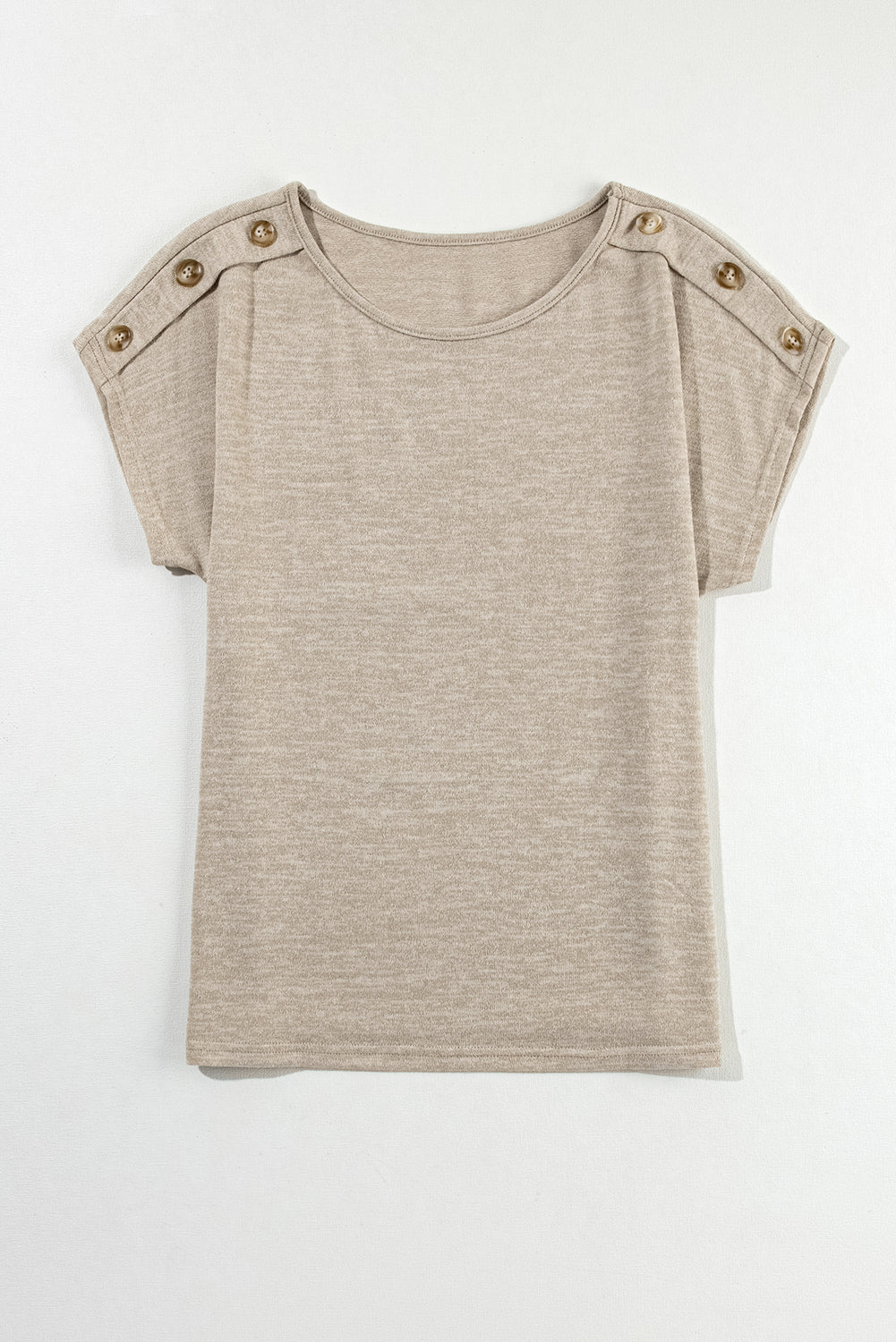 Smoke Gray Button Detail Batwing Sleeve Casual Tee - Ballimart