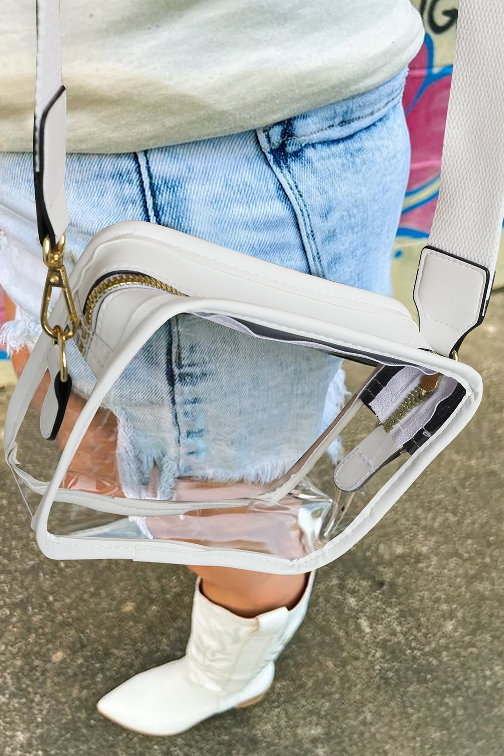 White Clear PVC Leather Strap Crossbody Bag - Ballimart