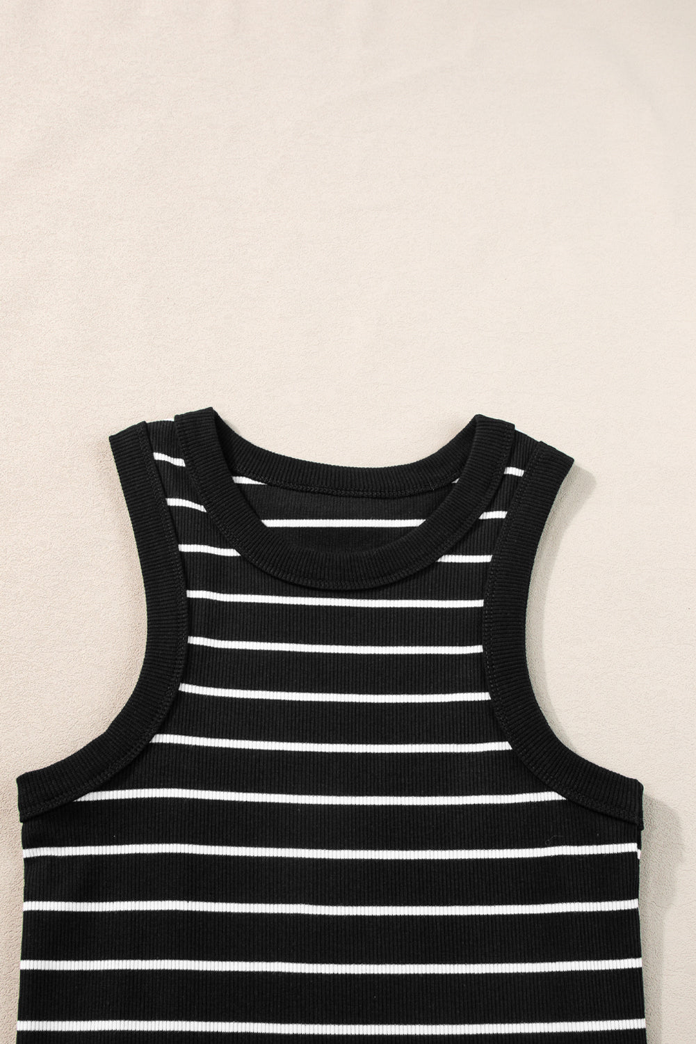 Black Stripe Ribbed Knit Tank Mini Dress - Ballimart