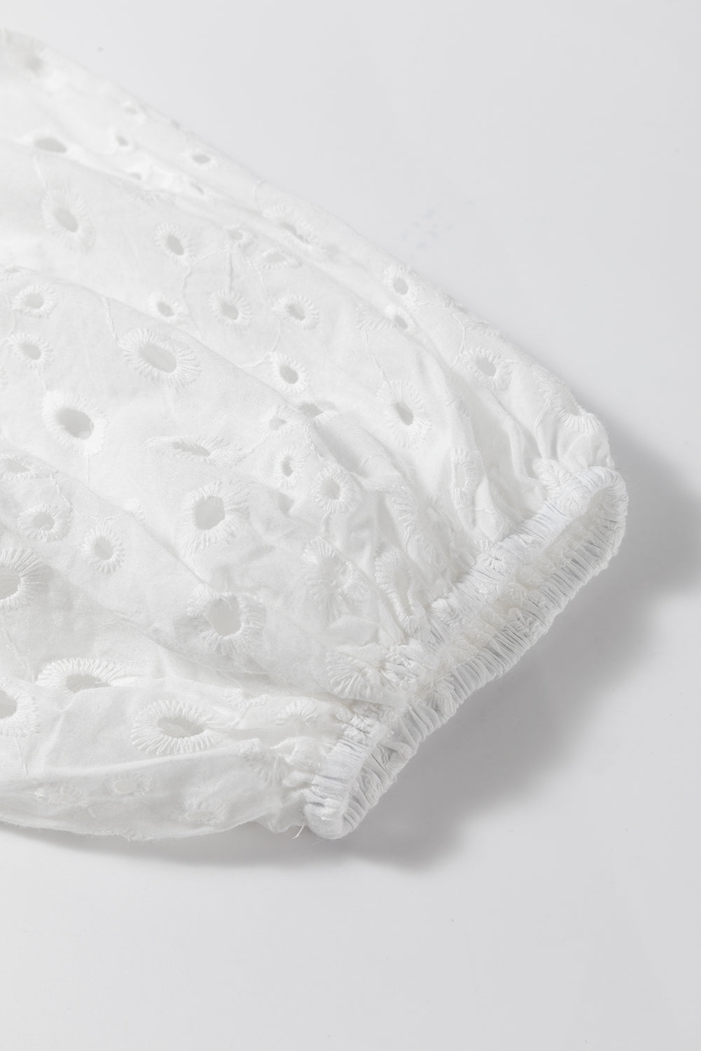 White Flower Embroidered Hollow-out Puff Sleeve Blouse - Ballimart