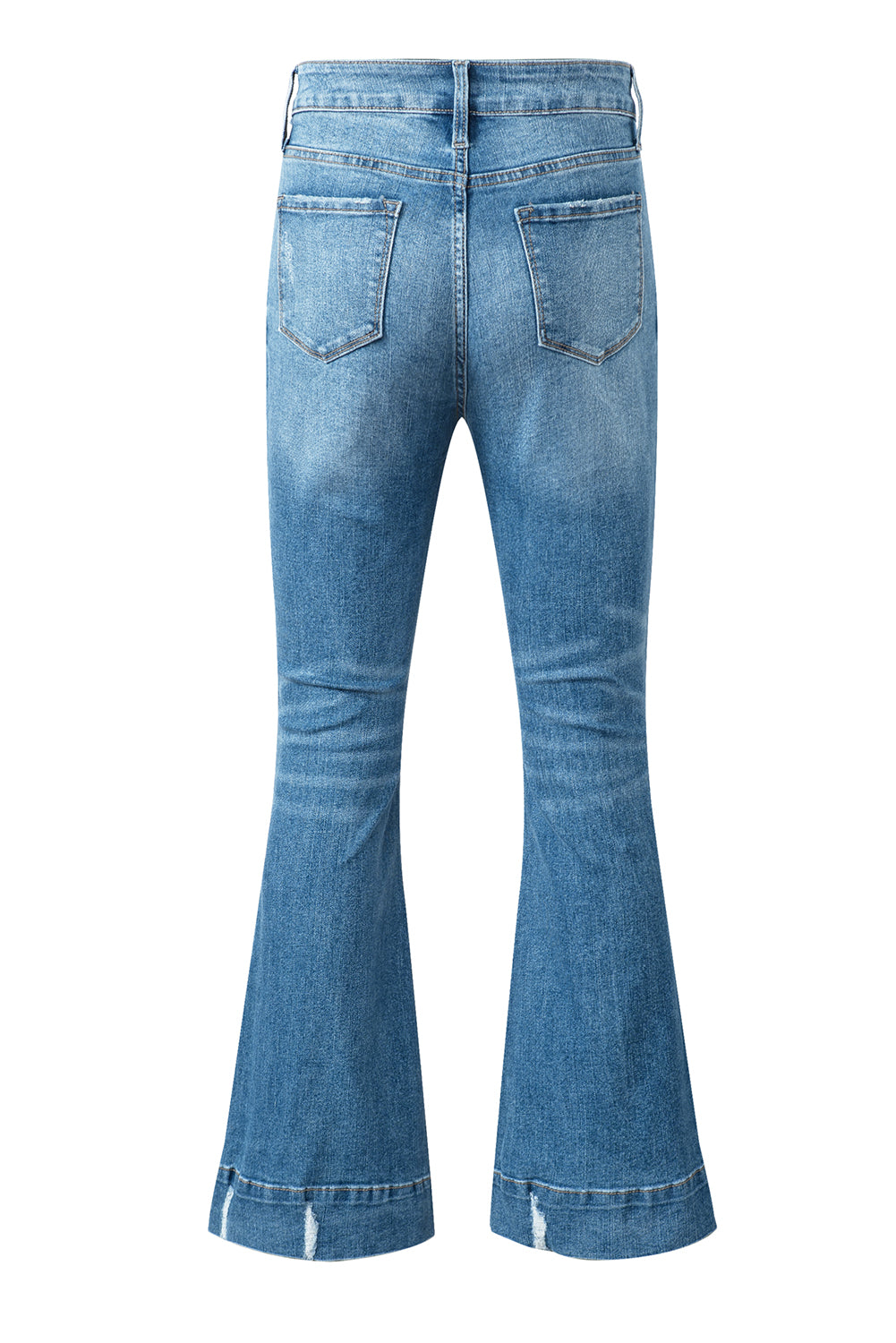 Sky Blue Slight Distressed Medium Wash Flare Jeans - Ballimart