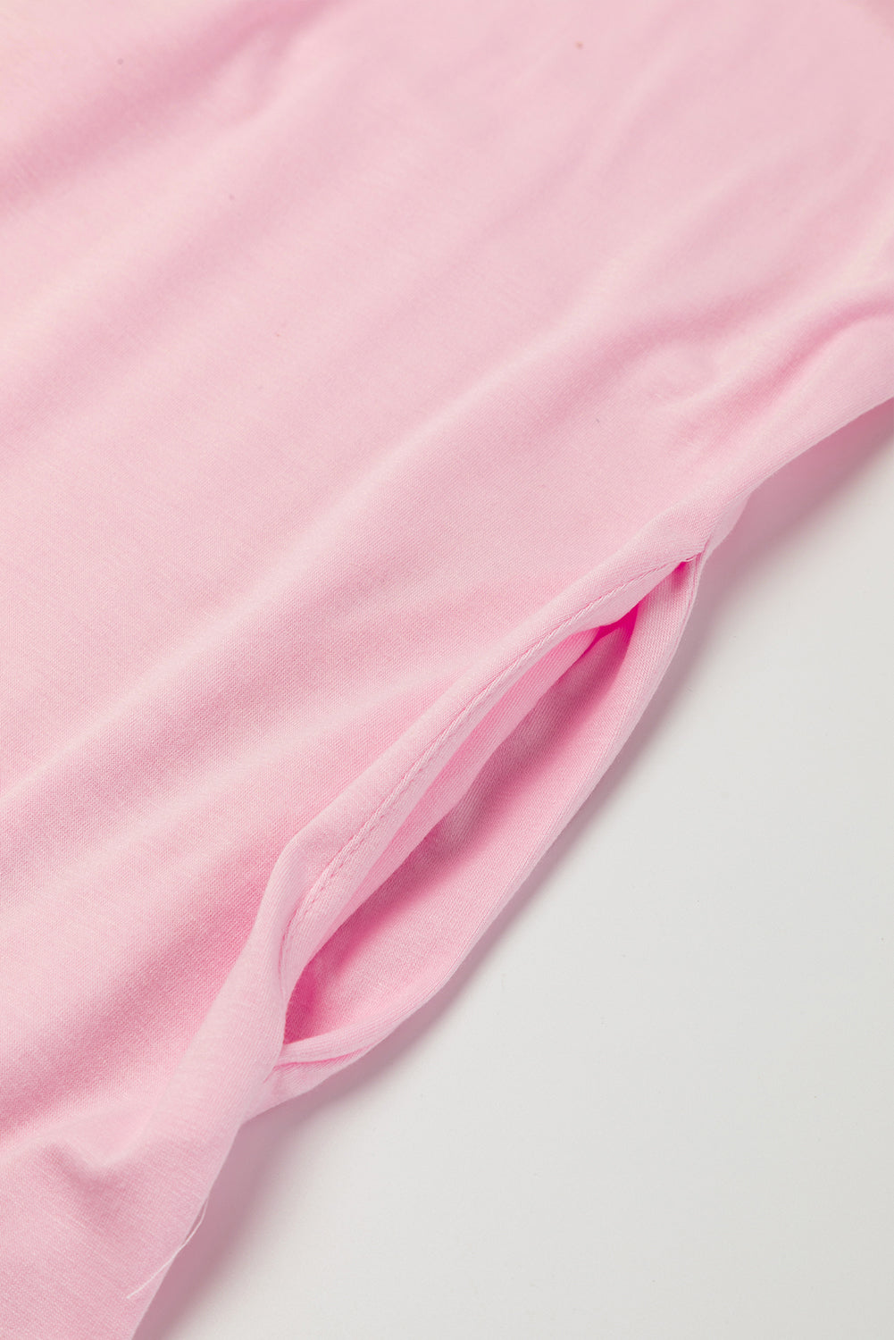 Pink V Neck Hidden Pocket Splits Maxi T-shirt Dress - Ballimart