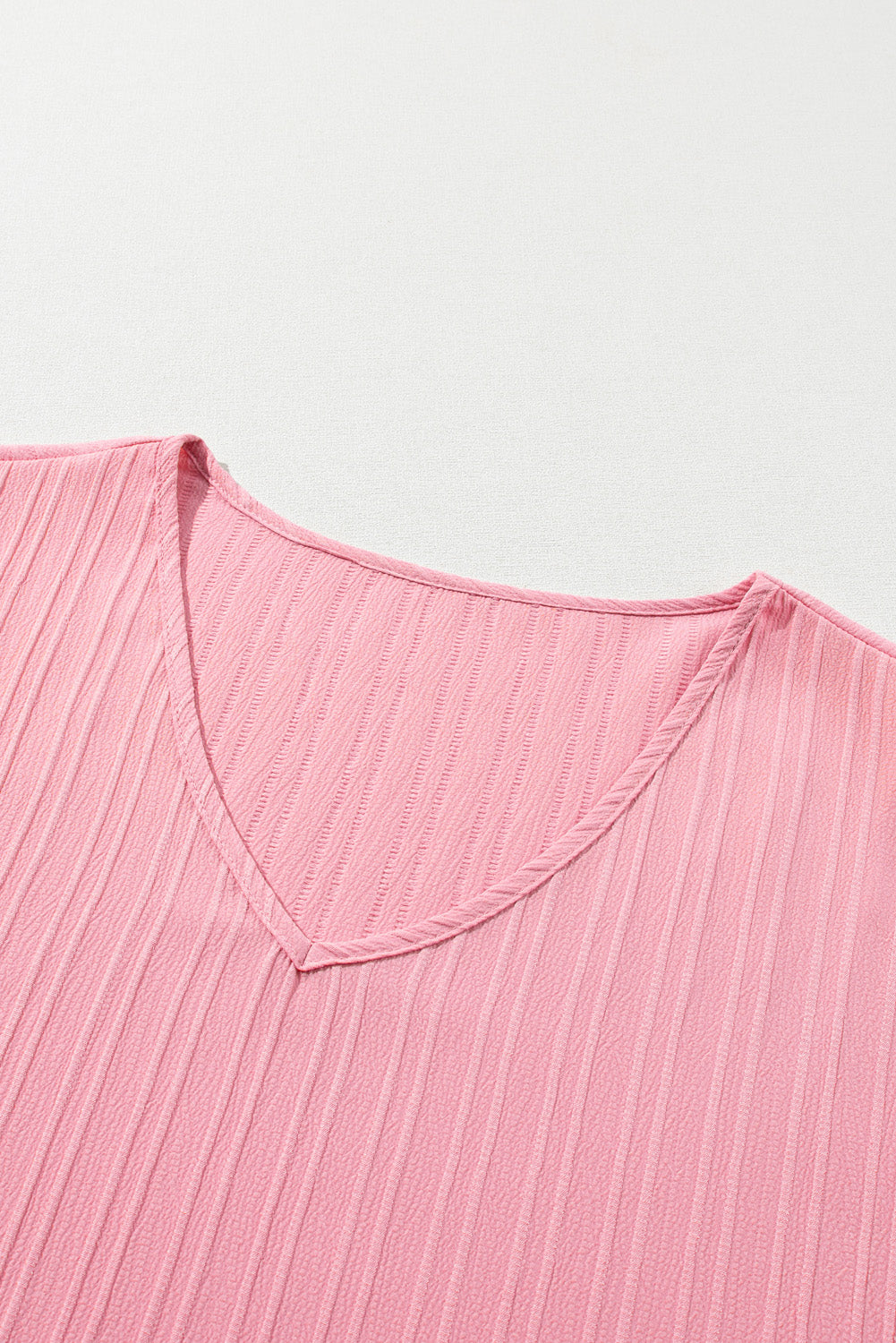 Peach Blossom Ruffled Half Sleeve V Neck Textured Plus Top - Ballimart