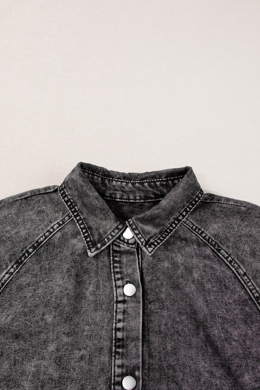 Medium Grey Mineral Wash Ruffled Short Sleeve Buttoned Denim Dress - Ballimart