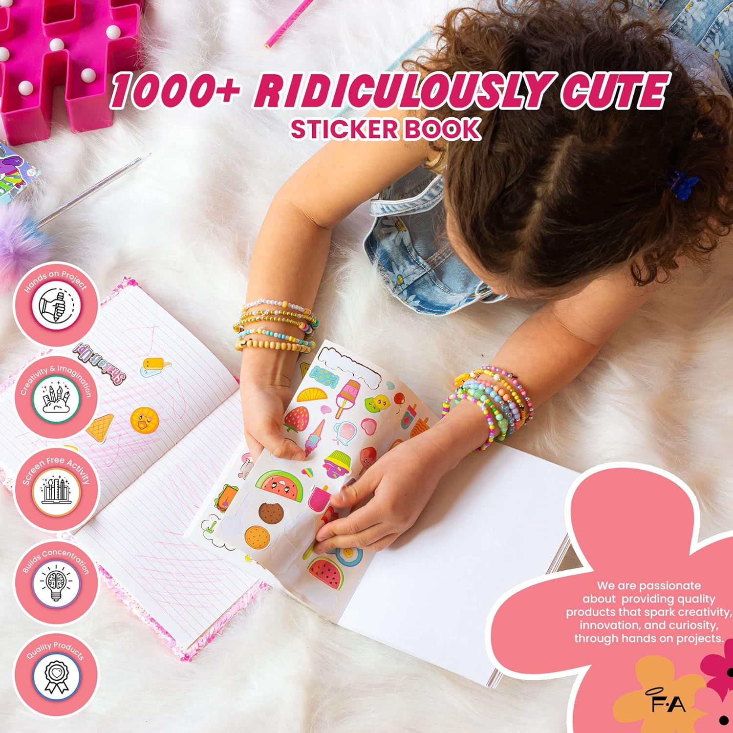 Fashion Angels 1000+ Ridiculously Cute Stickers – 40-Page Fun Sticker Book for Kids, Scrapbooking, Planners, Rewards & Gifts, Ages 6+