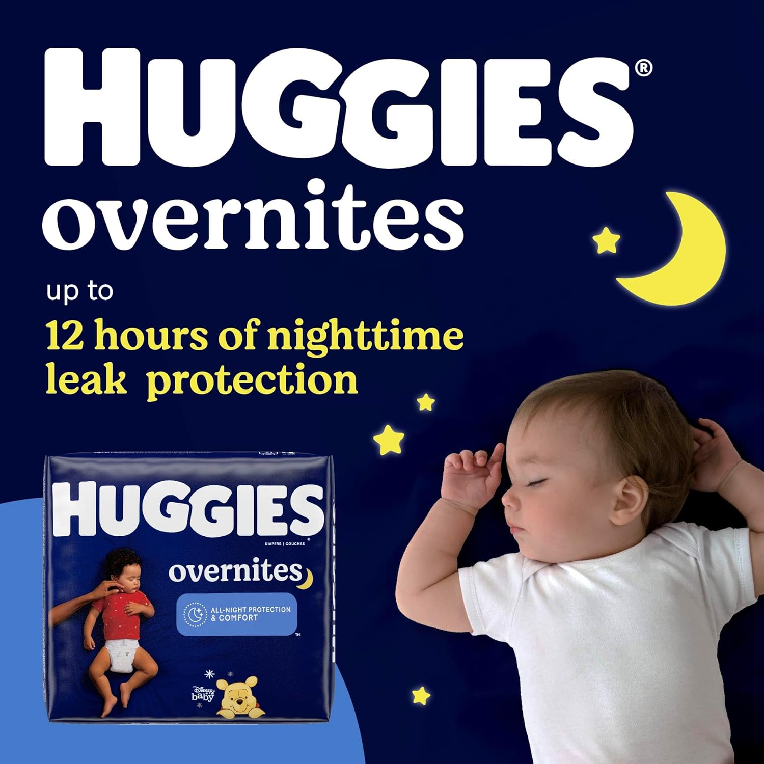 Huggies Overnites Size 6 Baby Diapers – Ultra Absorbent, Nighttime Leak Protection, Comfortable Fit (84 Count, 35+ lbs)