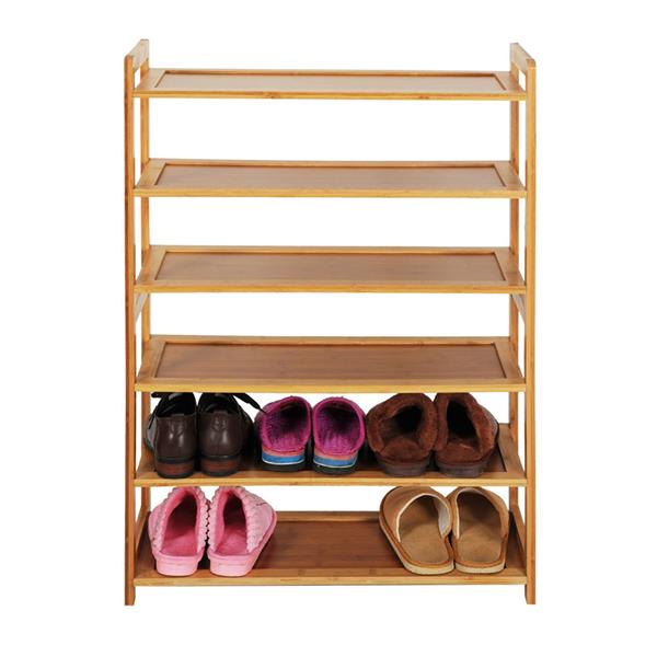 Concise Rectangle 6 Tiers Bamboo Shoe Rack Wood Color - Ballimart