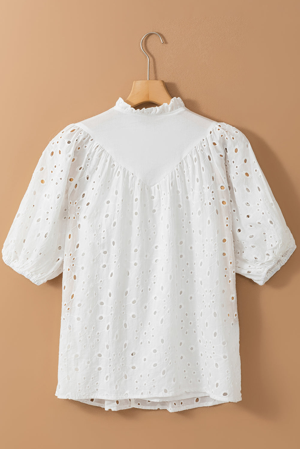 White Flower Embroidered Hollow-out Puff Sleeve Blouse - Ballimart