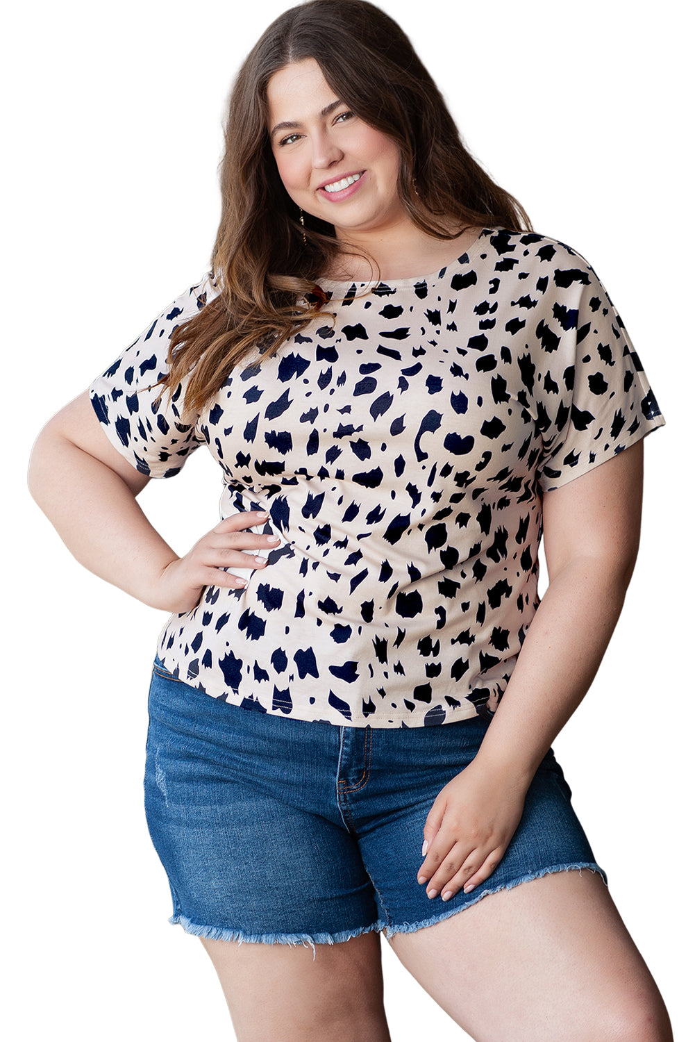 Khaki Leopard Print Twist Open Back Plus Size Top - Ballimart
