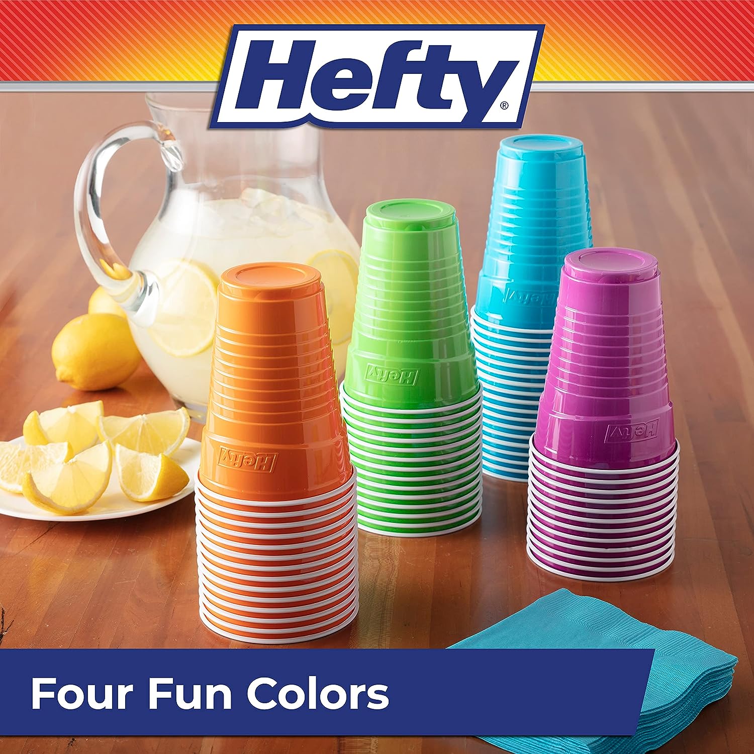 Hefty Party On Disposable Plastic Cups - 16 oz | Assorted Colors & Durable Design - Ballimart