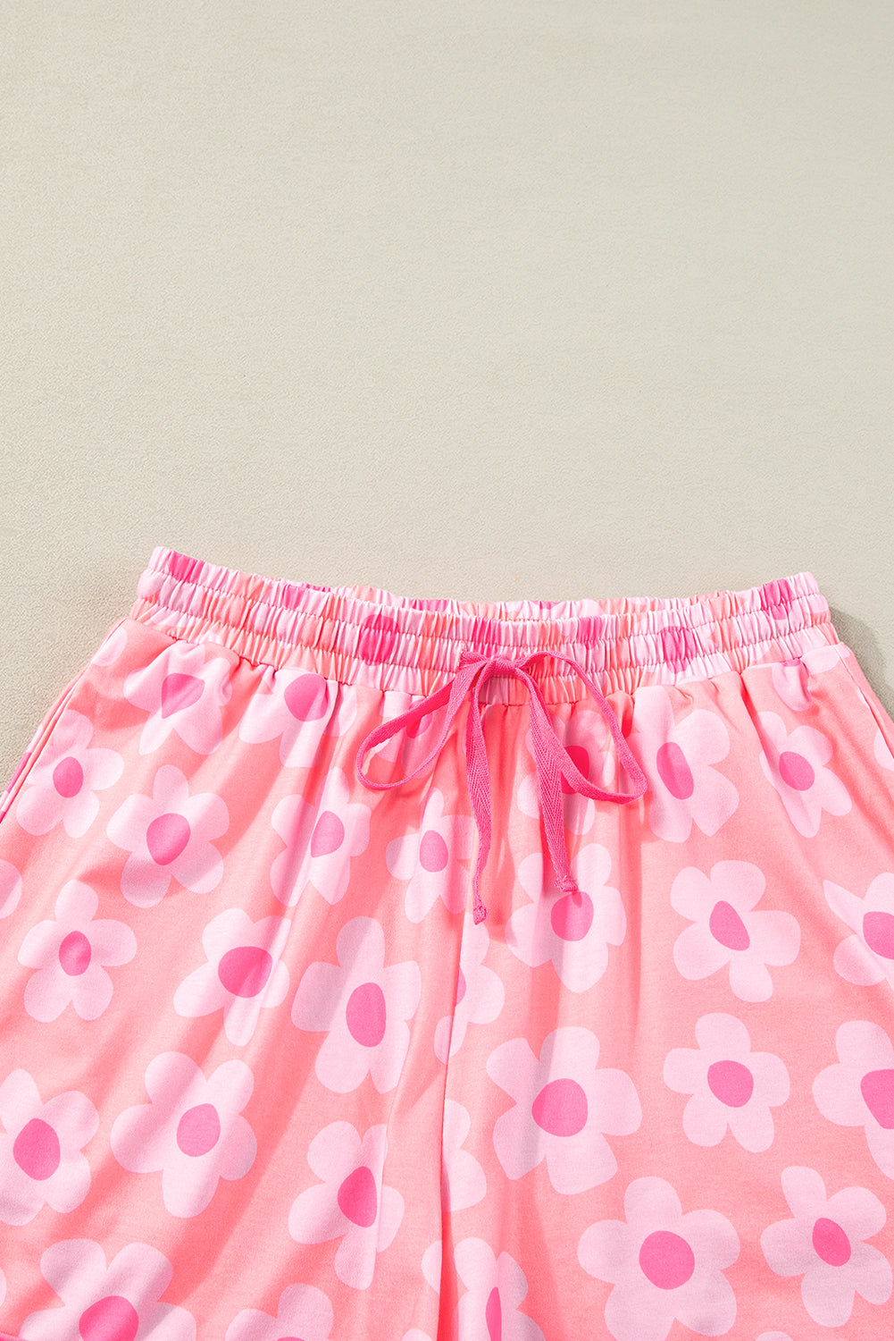 Pink Flower Print Short Sleeve Shirt Pajamas Set - Ballimart