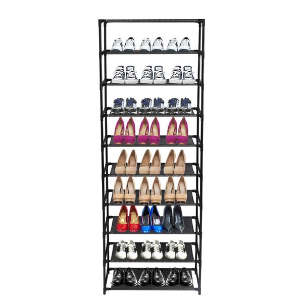 10 Tier Stackable Shoe Rack Storage Shelves - Stainless Steel Frame Holds 50 Pairs Of Shoes - Ballimart