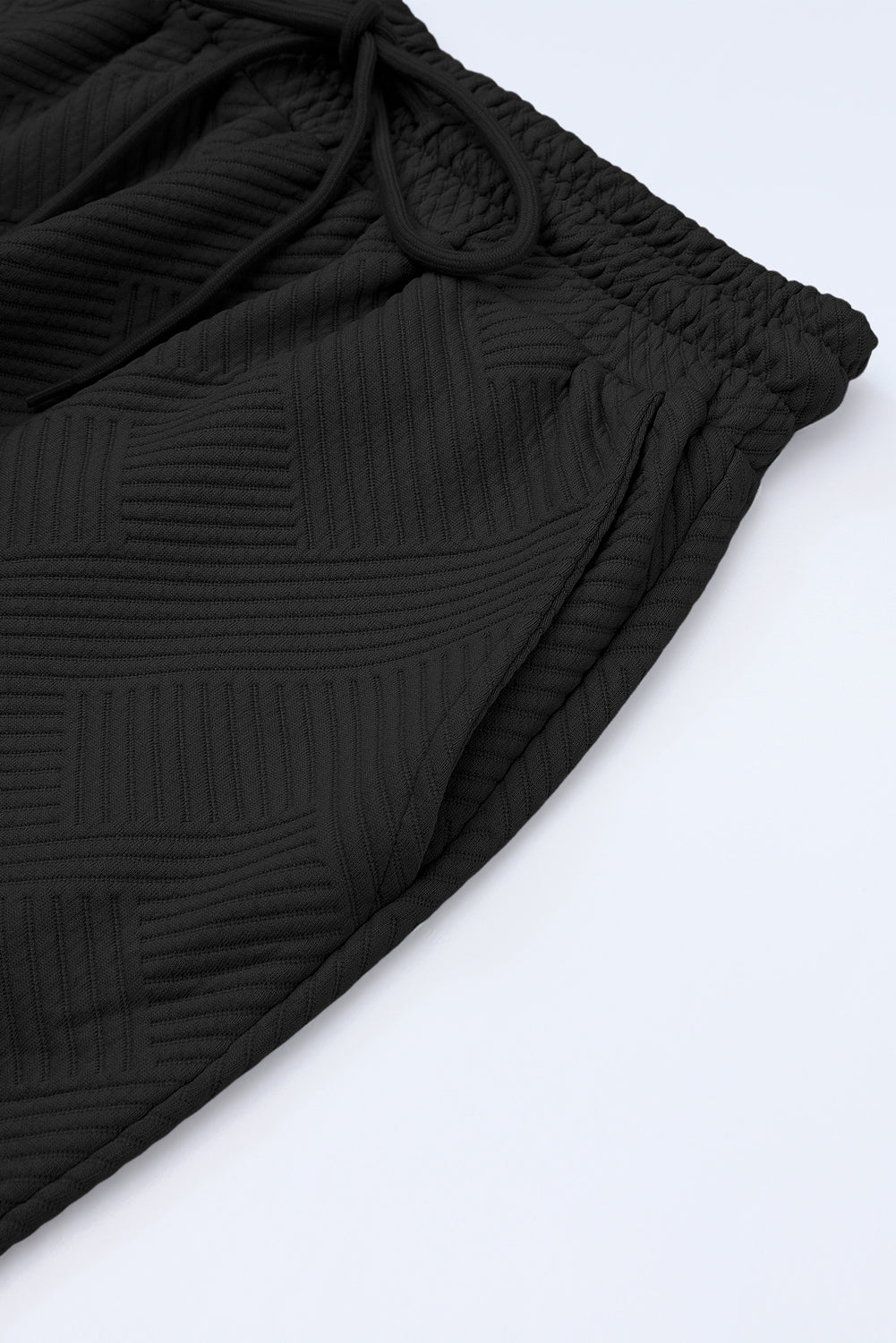 Black Textured Loose Fit T Shirt and Drawstring Pants Set - Ballimart
