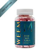 WEEM Hair Skin & Nails Gummies – Vegan Biotin Vitamins for Faster Hair Growth, Stronger Nails & Healthy Skin – Extra Strength Raspberry Flavor – 1 Bottle