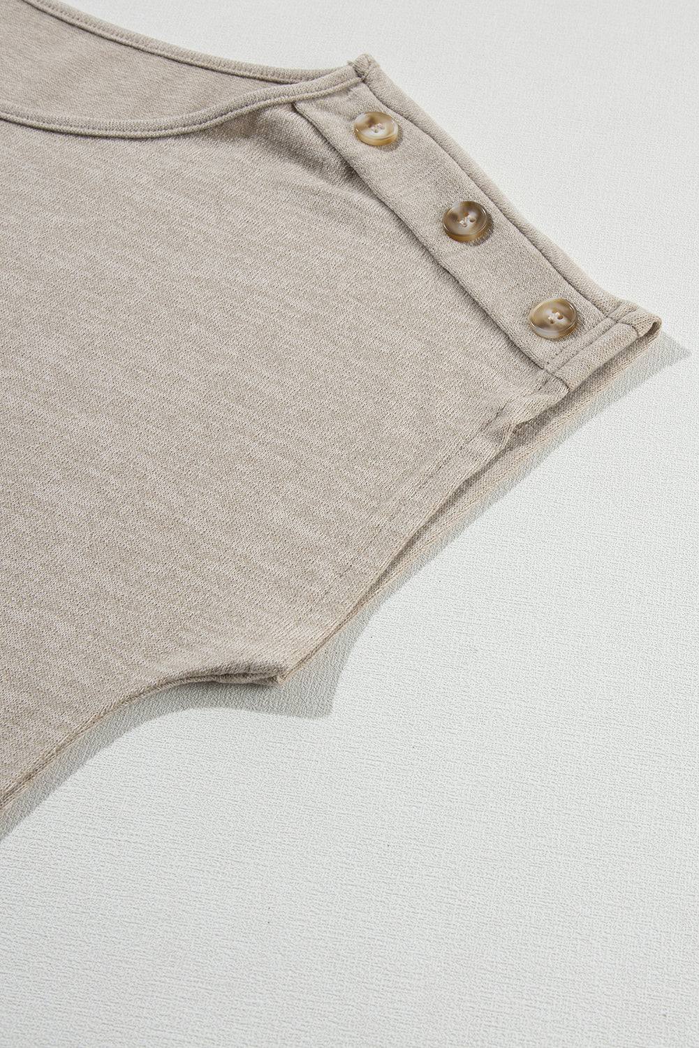 Smoke Gray Button Detail Batwing Sleeve Casual Tee - Ballimart
