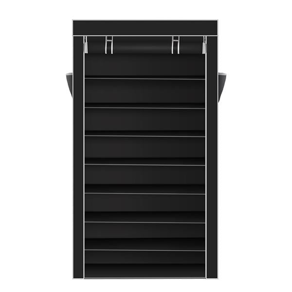 10 Tiers Shoe Rack with Dustproof Cover Closet Shoe Storage Cabinet Organizer Black - Ballimart