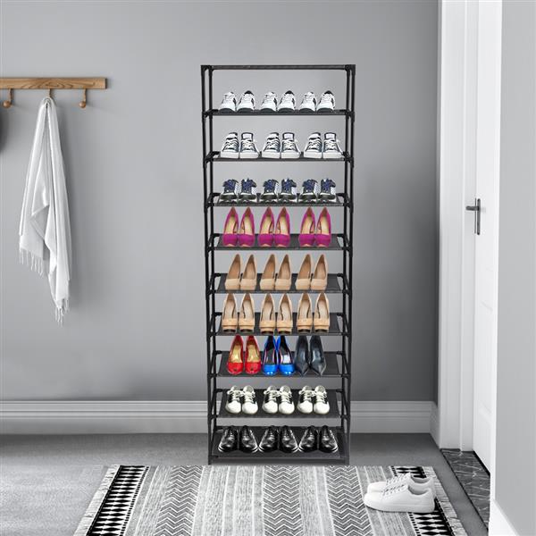 10 Tier Stackable Shoe Rack Storage Shelves - Stainless Steel Frame Holds 50 Pairs Of Shoes - Ballimart