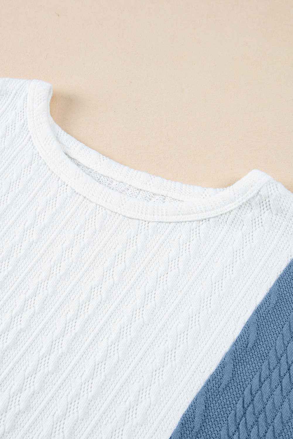 Light Blue Textured Color Block Loose Fit T Shirt - Ballimart