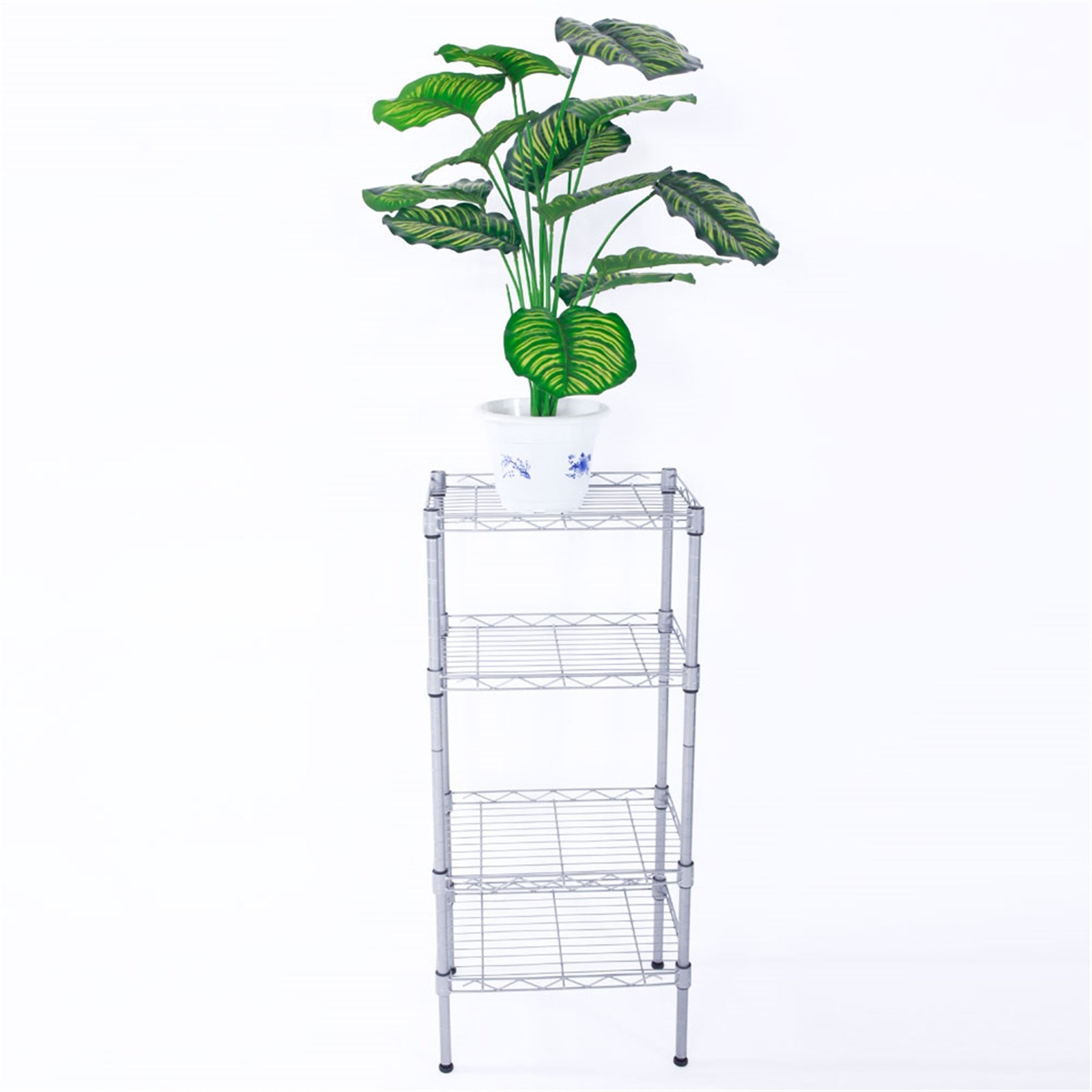 XM-207S Rectangle Carbon Steel Metal Assembly 4-Shelf Storage Rack Silver Gray - Ballimart