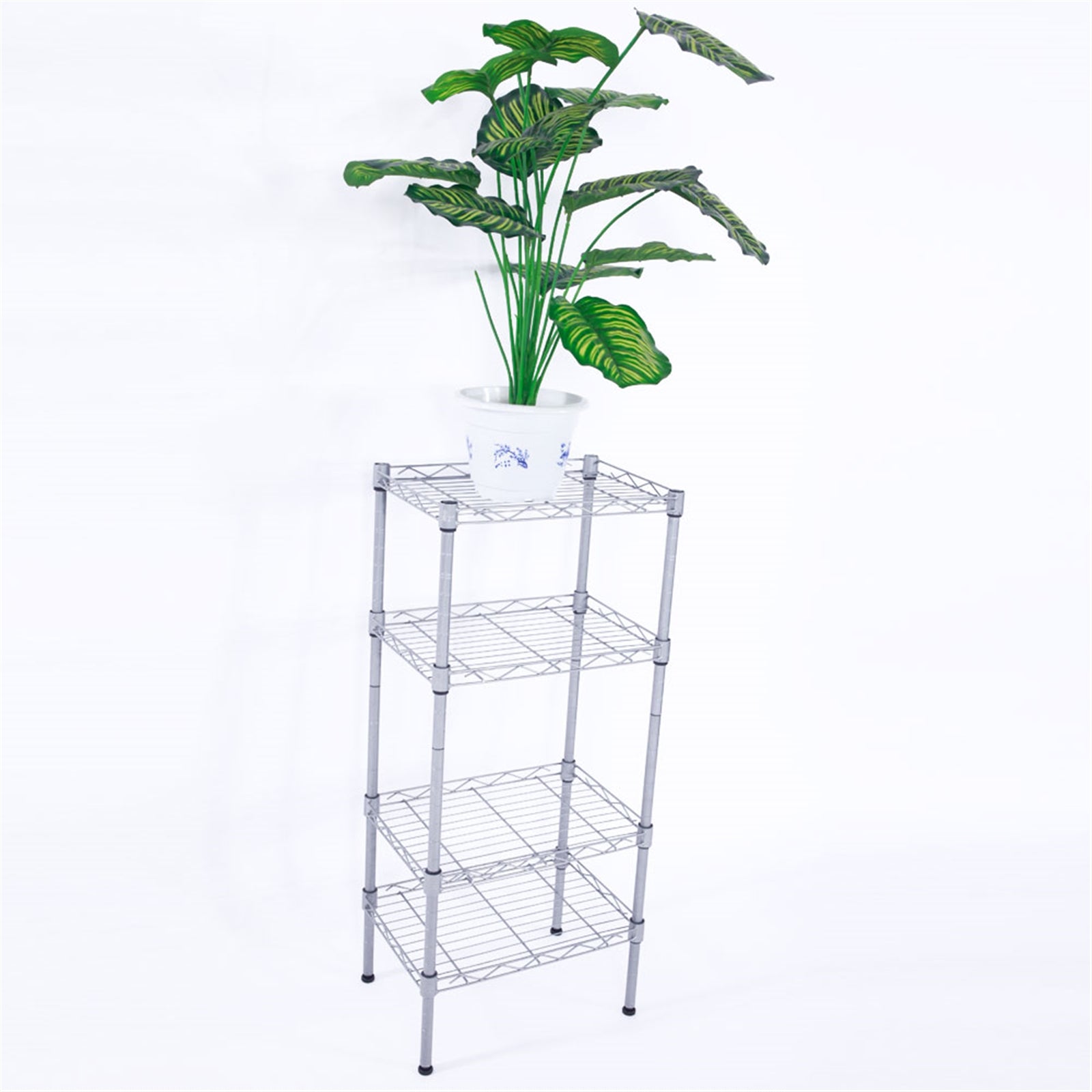 XM-207S Rectangle Carbon Steel Metal Assembly 4-Shelf Storage Rack Silver Gray - Ballimart