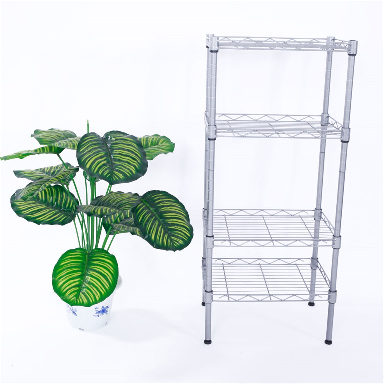 XM-207S Rectangle Carbon Steel Metal Assembly 4-Shelf Storage Rack Silver Gray - Ballimart