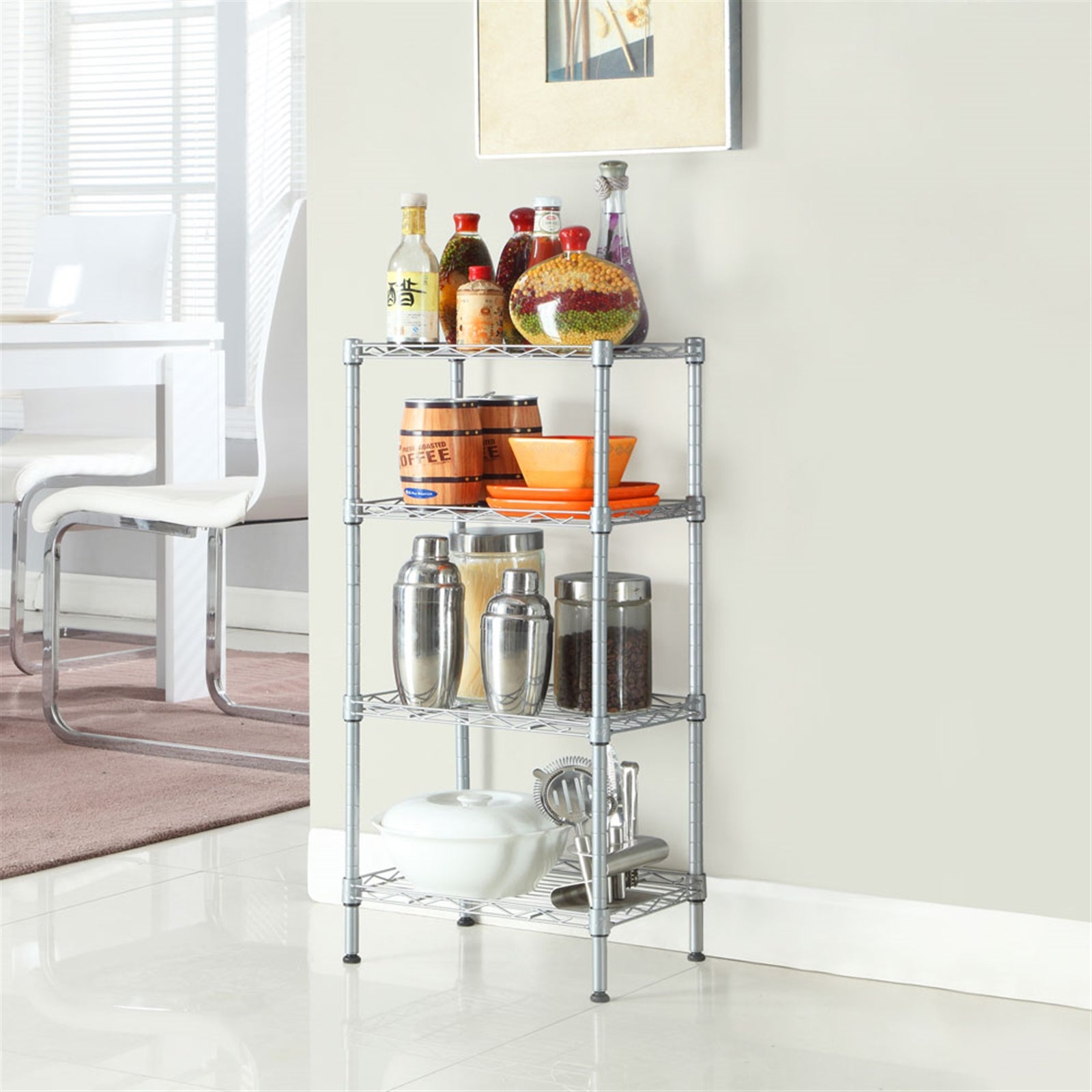 XM-207S Rectangle Carbon Steel Metal Assembly 4-Shelf Storage Rack Silver Gray - Ballimart