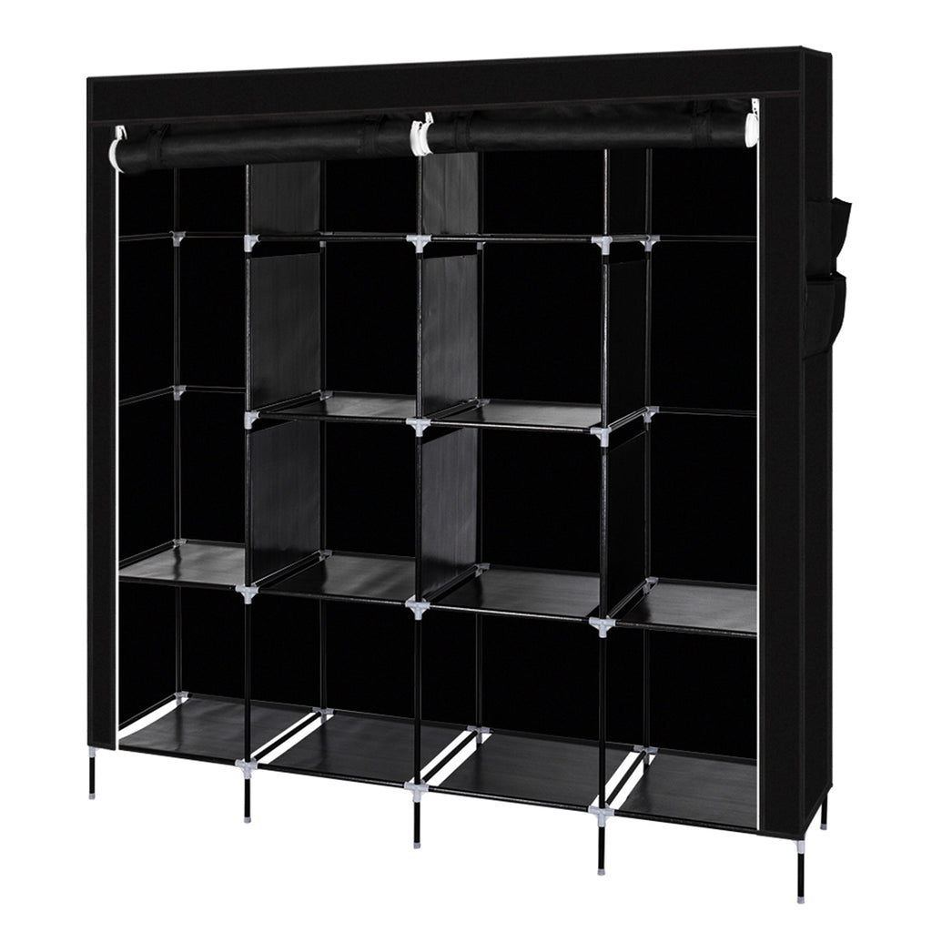 67" Clothes Closet Portable Wardrobe Clothes Storage Rack 12 Shelves 4 Side Pockets Black - Ballimart