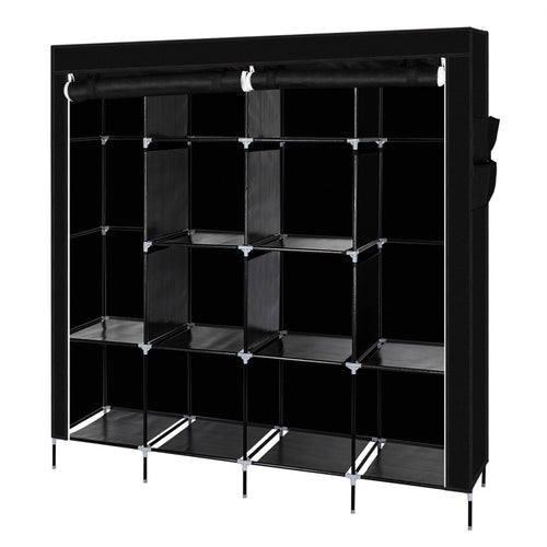 67" Clothes Closet Portable Wardrobe Clothes Storage Rack 12 Shelves 4 Side Pockets Black - Ballimart