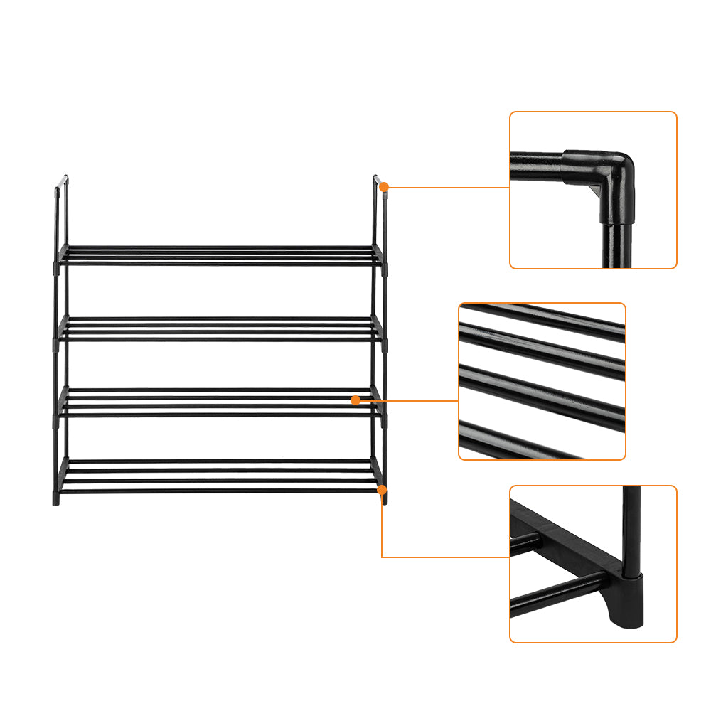 4 Tiers Shoe Rack Shoe Tower Shelf Storage Organizer For Bedroom, Entryway, Hallway, and Closet Black Color - Ballimart