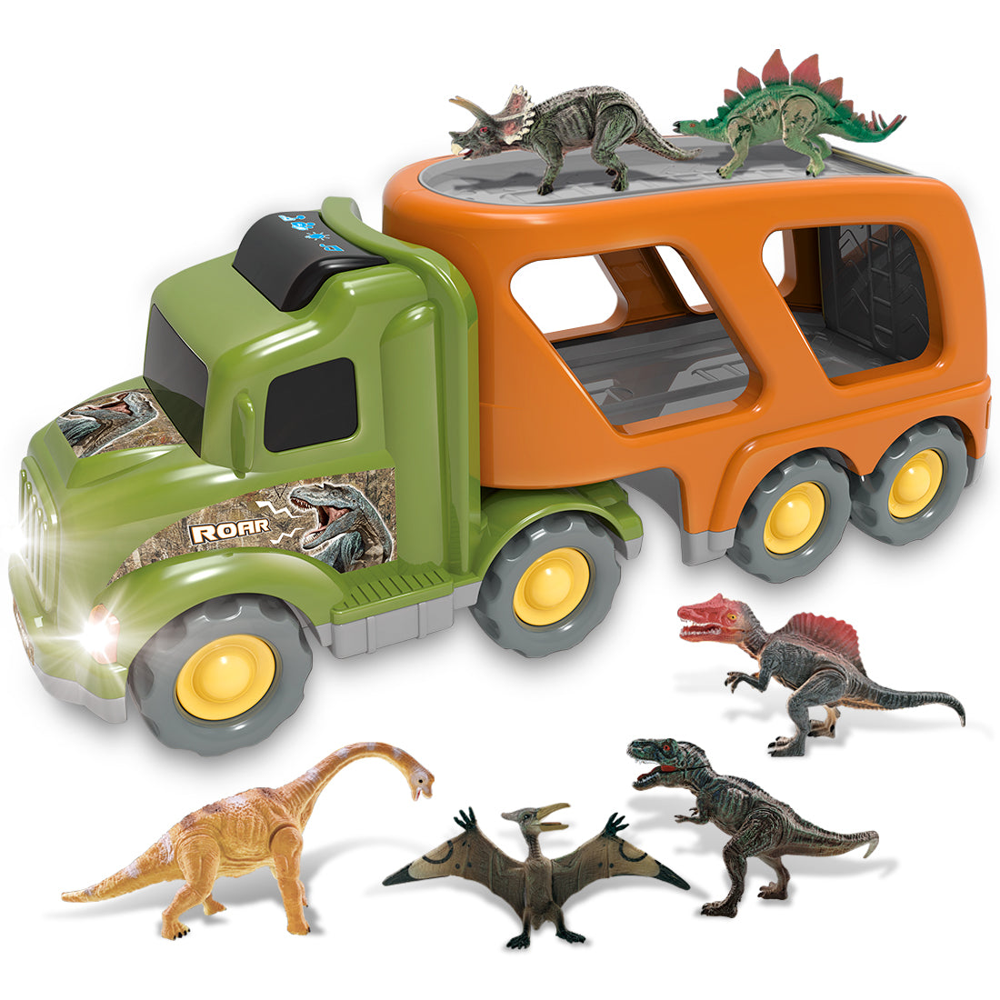 Car Truck Toy for 3 4 5 6 Years Old Boys and Girls, Dinosaur Transport Truck Including T-Rex, Pterodactyl, Brachiosaurus, for Boys & Girls(Notice: Cannot ship out the goods at weekends.)