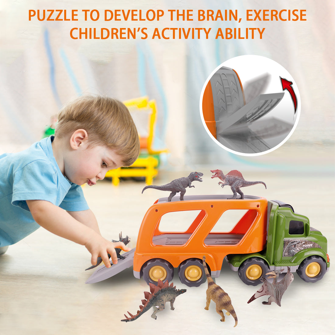 Car Truck Toy for 3 4 5 6 Years Old Boys and Girls, Dinosaur Transport Truck Including T-Rex, Pterodactyl, Brachiosaurus, for Boys & Girls(Notice: Cannot ship out the goods at weekends.) - Ballimart
