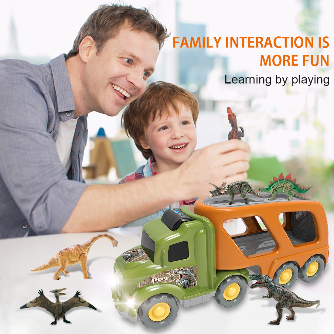 Car Truck Toy for 3 4 5 6 Years Old Boys and Girls, Dinosaur Transport Truck Including T-Rex, Pterodactyl, Brachiosaurus, for Boys & Girls(Notice: Cannot ship out the goods at weekends.) - Ballimart