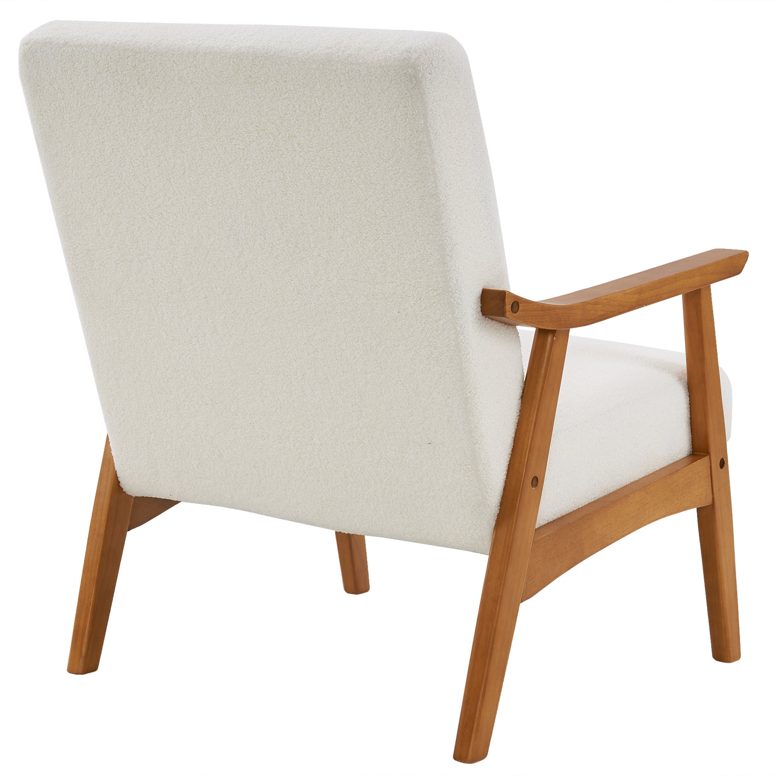 Solid Wood Armrest Teddy Velvet Simple Single Indoor Lounge Chair Backrest Creamy-White - Ballimart