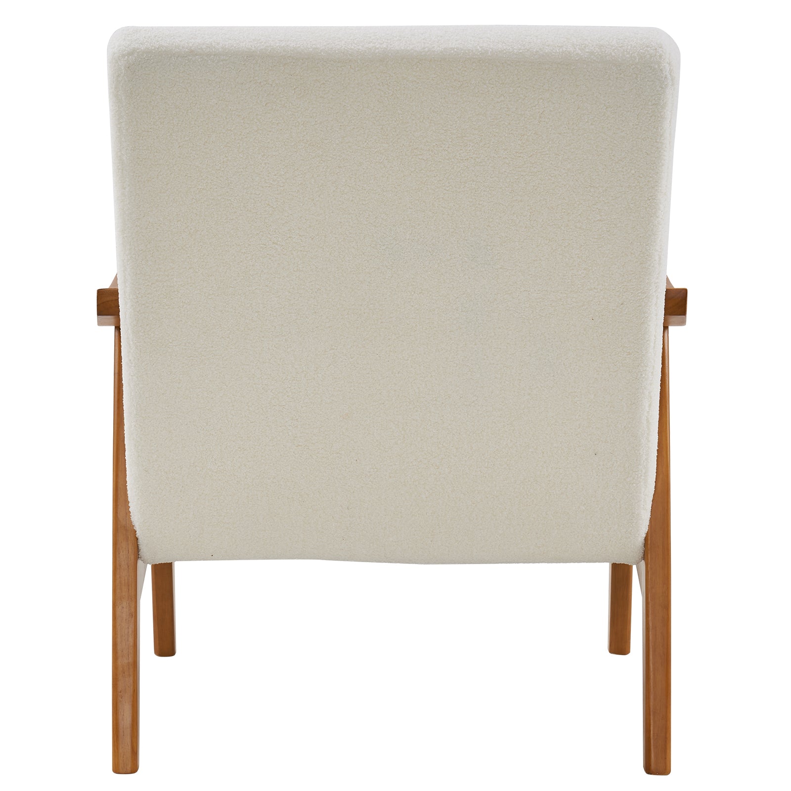 Solid Wood Armrest Teddy Velvet Simple Single Indoor Lounge Chair Backrest Creamy-White - Ballimart