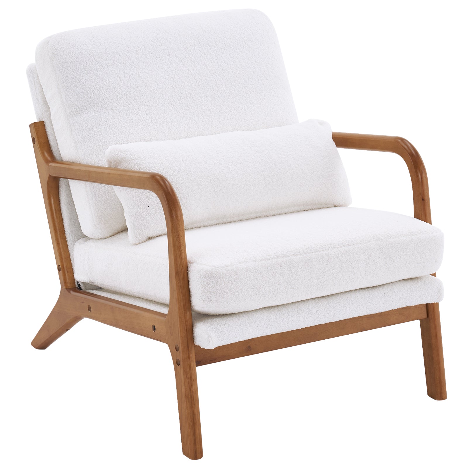 Oak Armrest Oak Upholstered Teddy Velvet Single Lounge Chair Indoor Lounge Chair Off-White - Ballimart