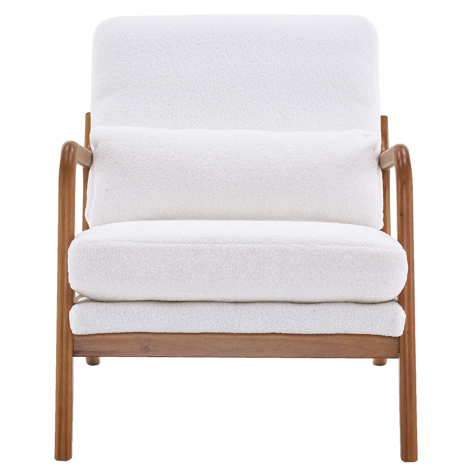 Oak Armrest Oak Upholstered Teddy Velvet Single Lounge Chair Indoor Lounge Chair Off-White