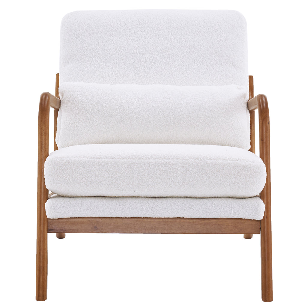 Oak Armrest Oak Upholstered Teddy Velvet Single Lounge Chair Indoor Lounge Chair Off-White - Ballimart