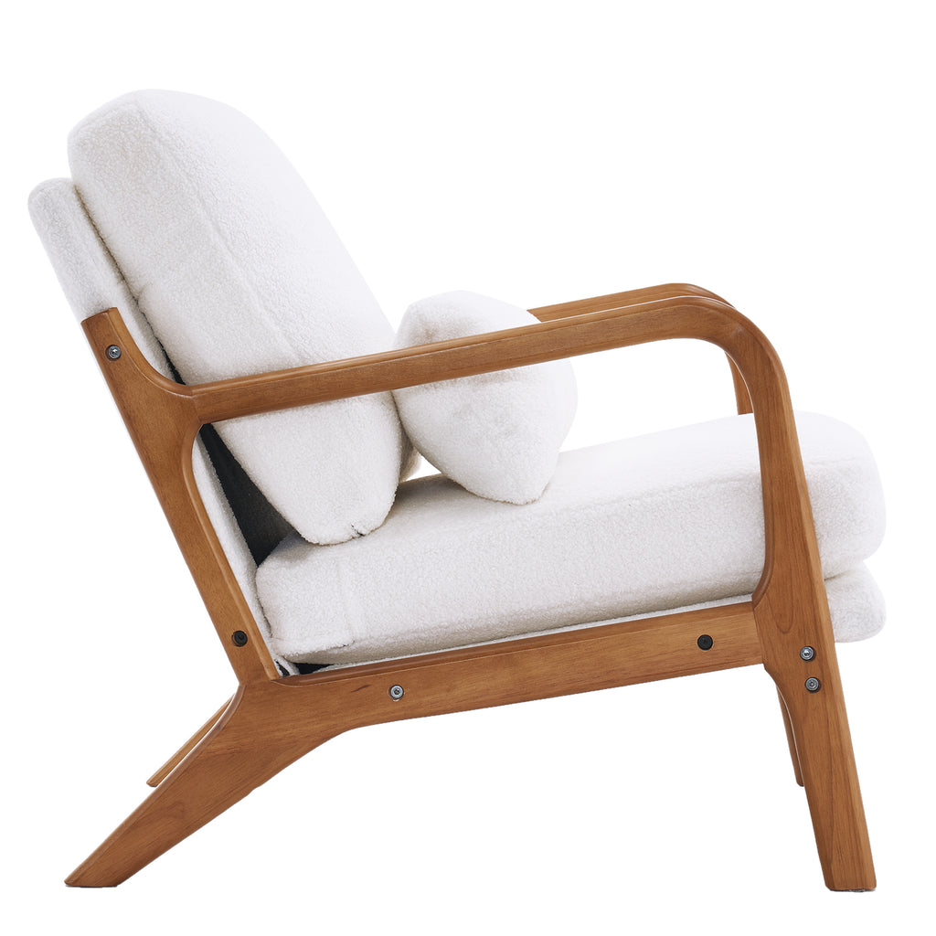 Oak Armrest Oak Upholstered Teddy Velvet Single Lounge Chair Indoor Lounge Chair Off-White - Ballimart