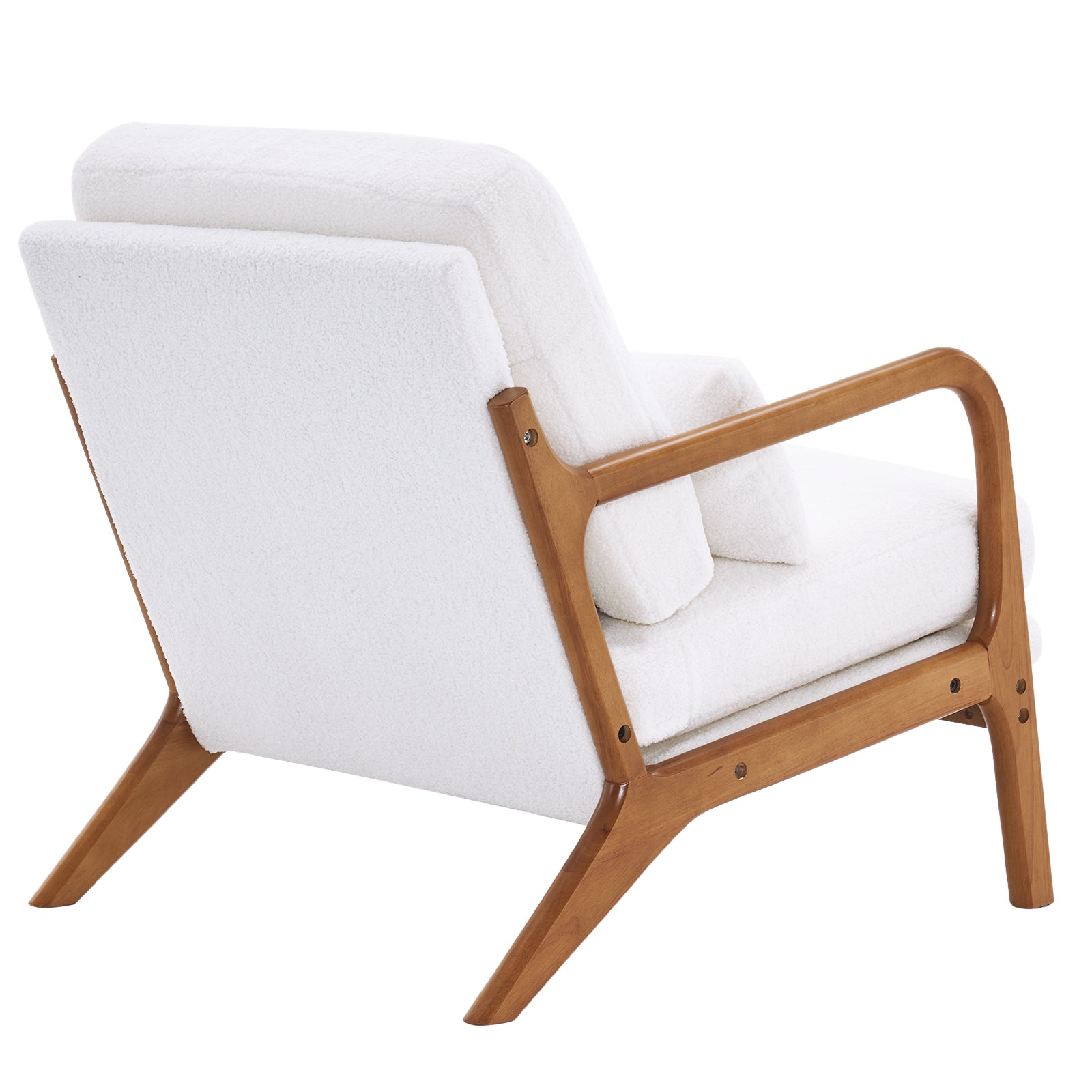 Oak Armrest Oak Upholstered Teddy Velvet Single Lounge Chair Indoor Lounge Chair Off-White - Ballimart