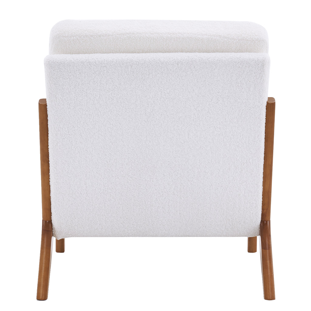 Oak Armrest Oak Upholstered Teddy Velvet Single Lounge Chair Indoor Lounge Chair Off-White - Ballimart