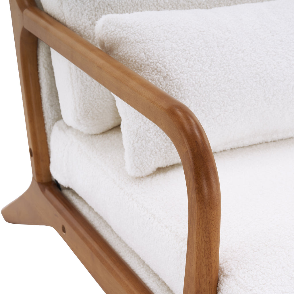 Oak Armrest Oak Upholstered Teddy Velvet Single Lounge Chair Indoor Lounge Chair Off-White - Ballimart